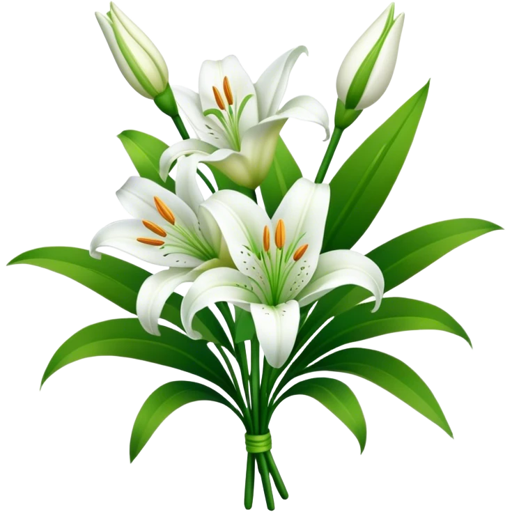 bouquet White Lily, luxuriant, stem, leaf, bud emoji