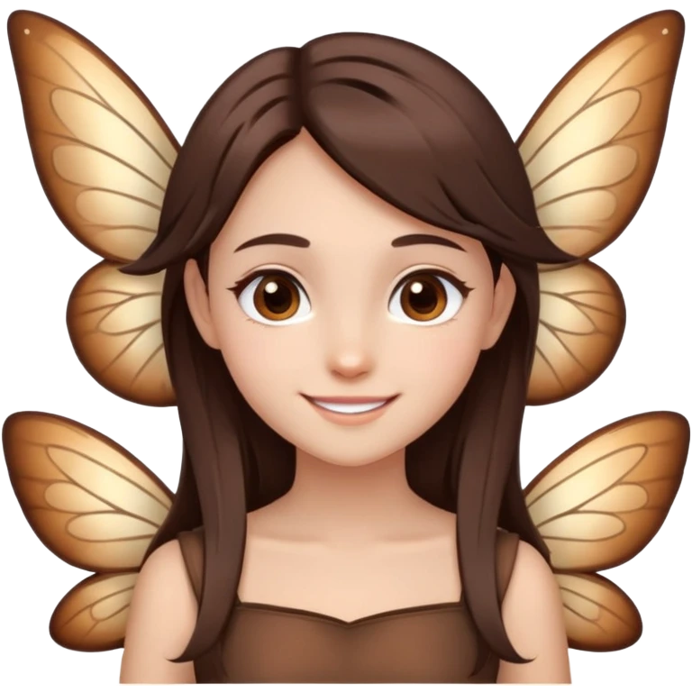 She has chocolate brown staright layered hair and brown eyes, she has fairy wings on her back and her eyebrows are light brown. She has a cute smile without teeth  emoji