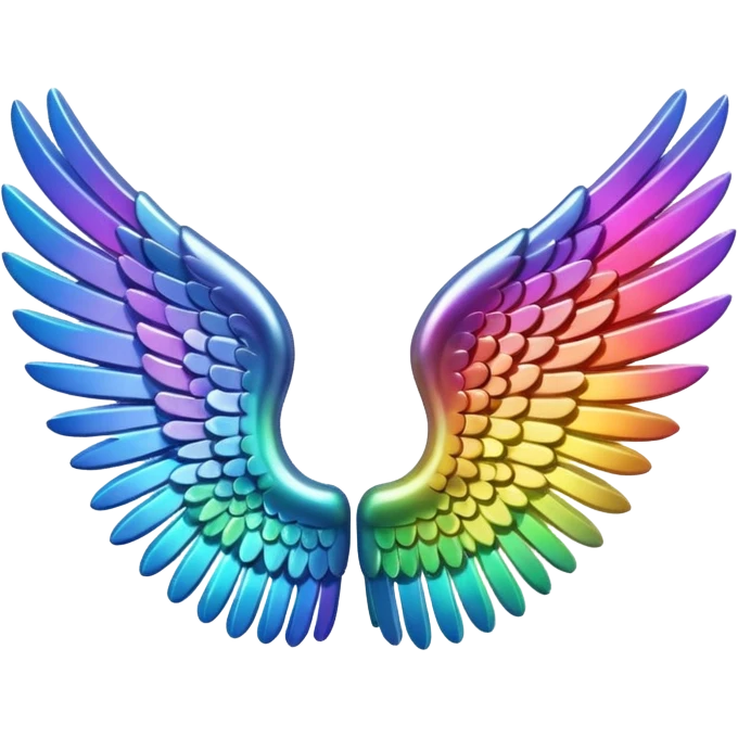 A 3d not too detailed rainbow prismatic angel wing emoji