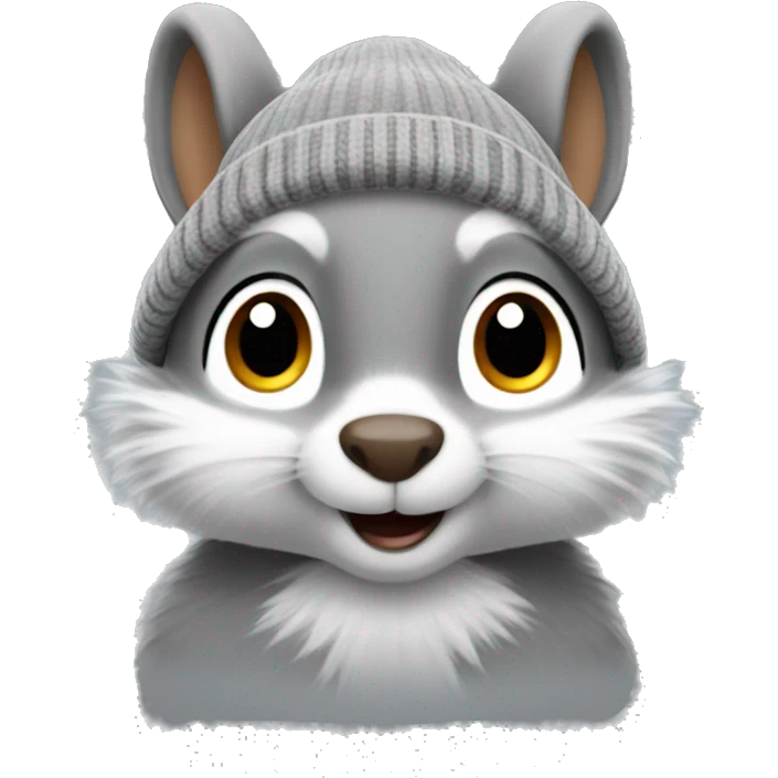 squirrel with fluffy ears and grey beanie emoji