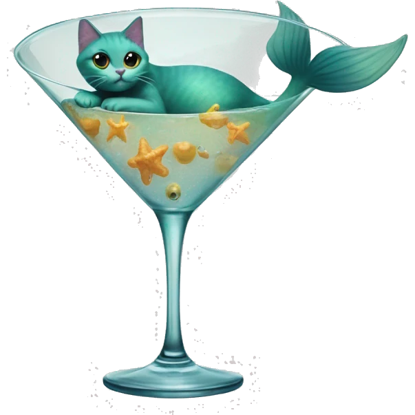 Mermaid cat inside martini glass emoji