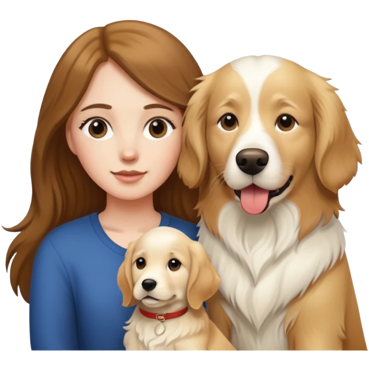 White girl with long brown hair and an English cream retriever emoji