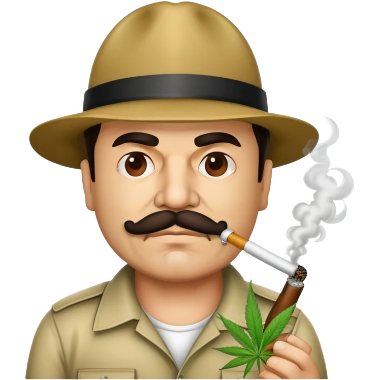 El Chapo drug lord with mustache smoking marijuana emoji