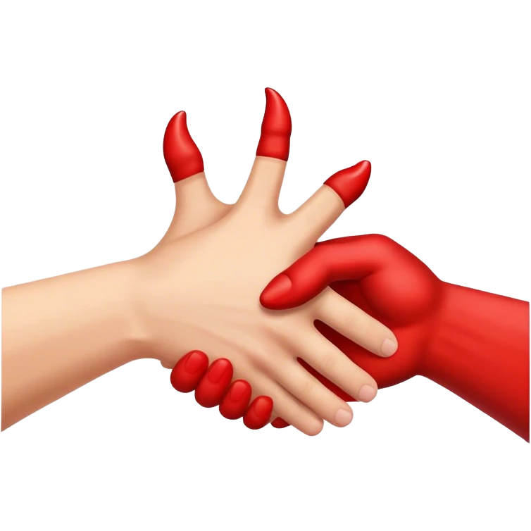 Regular human hand, shaking hands with a devil hand ￼ emoji
