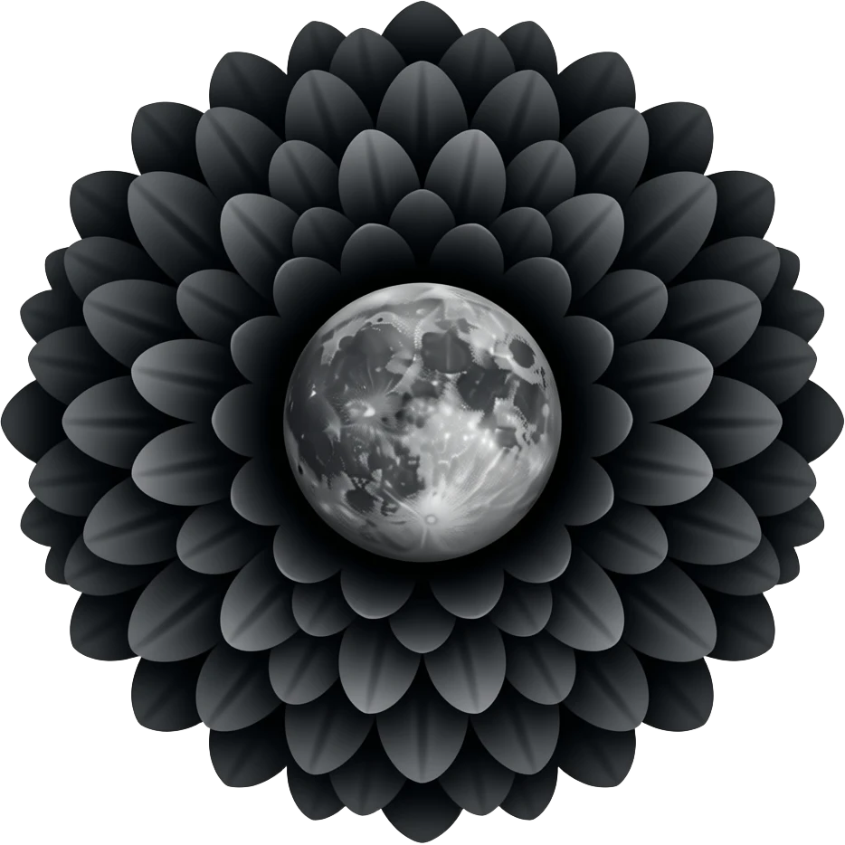 black chrysanthemum, with a black moon in the bloom emoji
