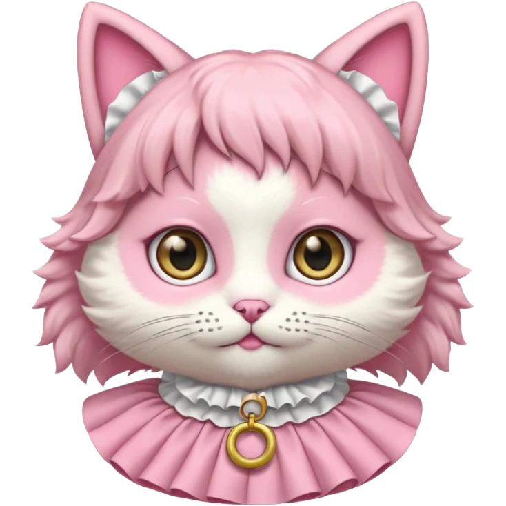 neko with big eyes, bell ruffle coller pink  emoji