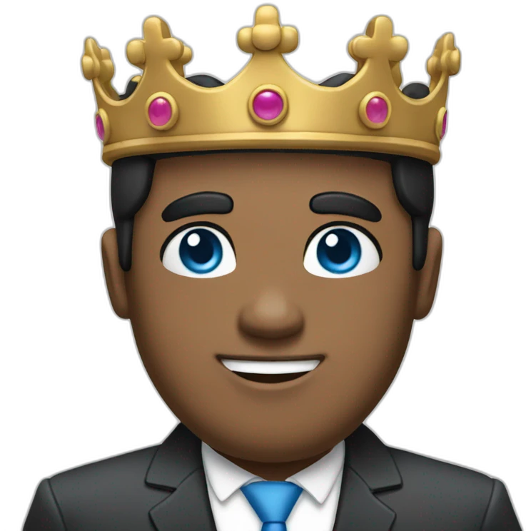 man with blue eyes and black hair wearing a crown and in office suit emoji