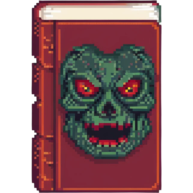 red book with a sinister face pixel art emoji