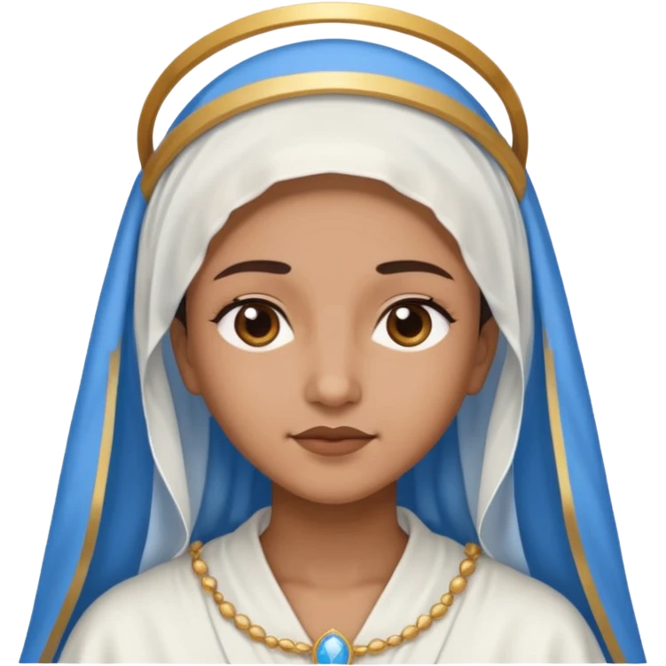 Nossa senhora das graças com manto branco e vel azul ,com áurea emoji