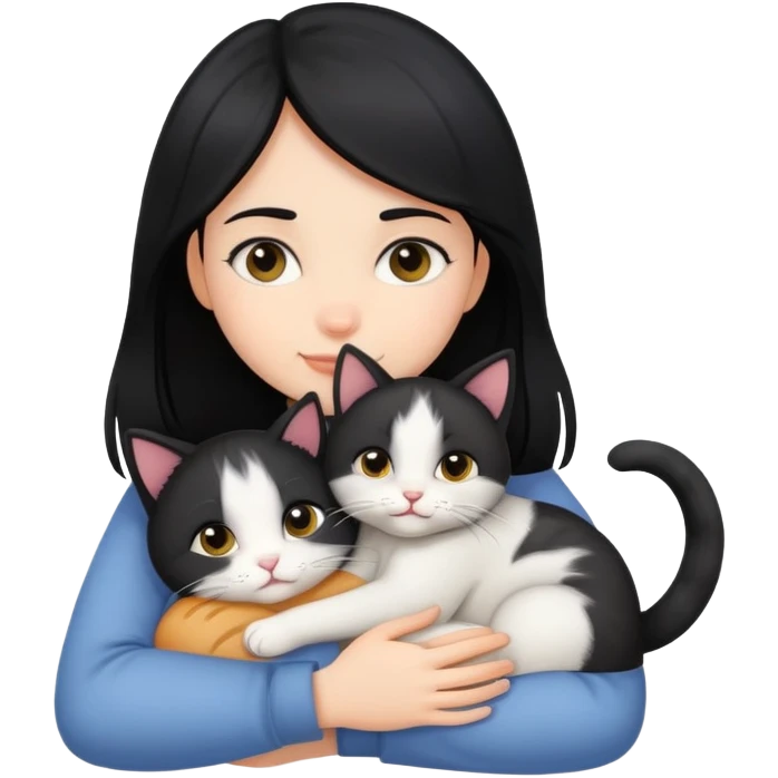 A black-haired girl hugging a cat emoji