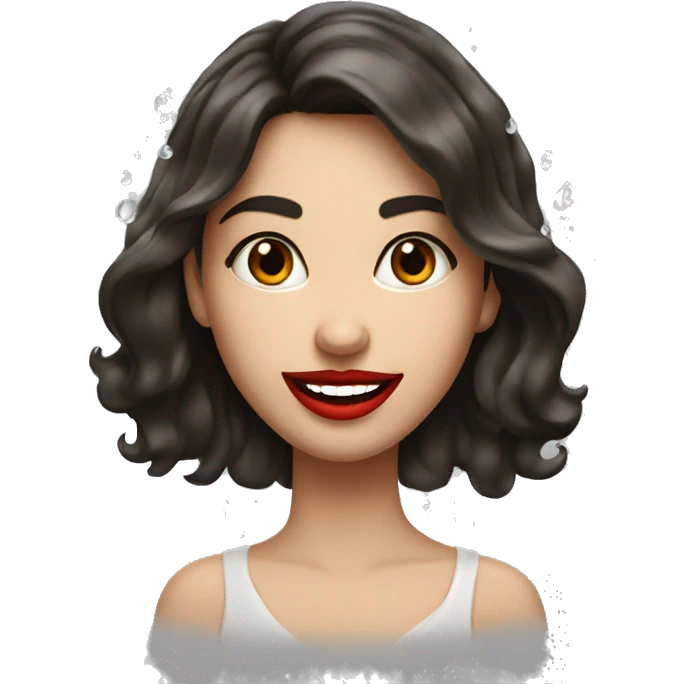 brunette girl with droplets around her red lips and a smile  emoji