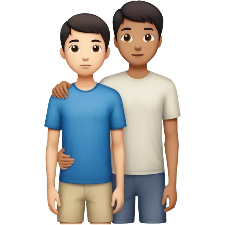 skinny tall asian guy with short fat asian kid whose darker and they’re in front of palm trees emoji