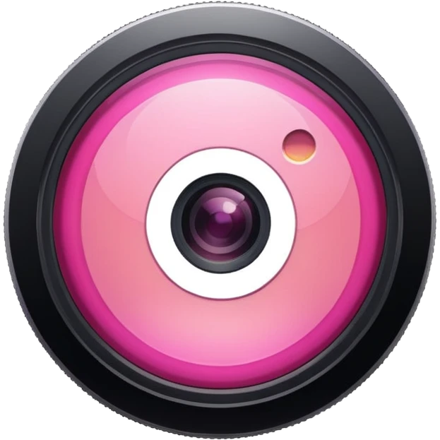 A round camera lens, apple emoji style, minimalist, with highlights, pink, only lens, variant 6 emoji