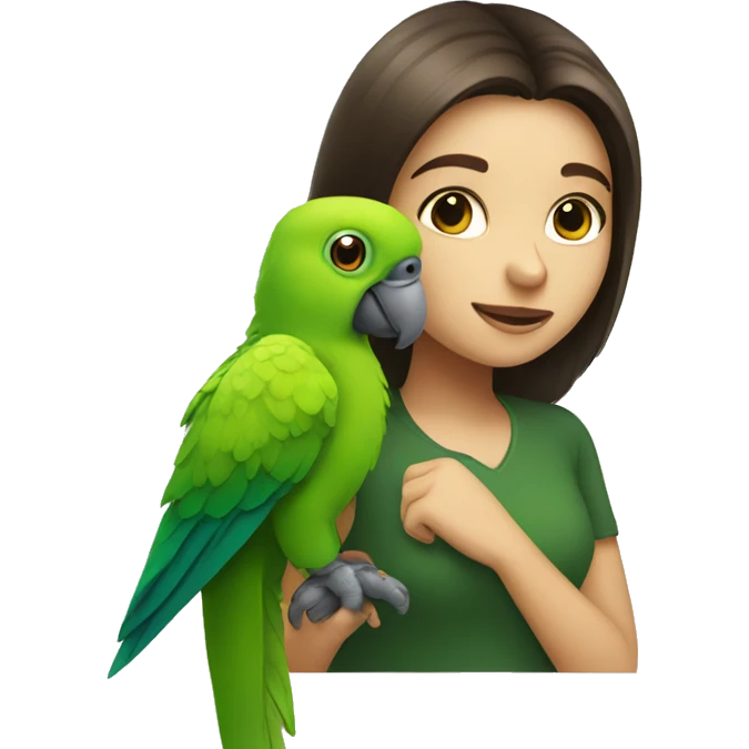 Green parrot with brunette girl emoji