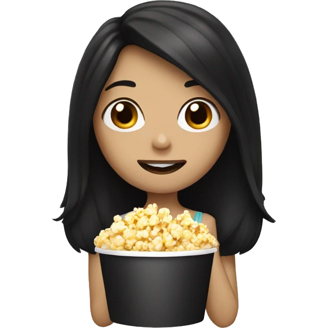 Pale girl with long black hair eating popcorn emoji