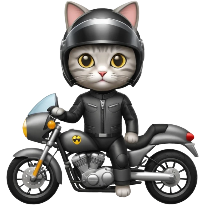 cat with motorcycle helmet and leather suit emoji