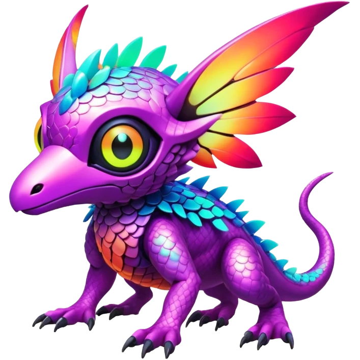 Tropical futuristic lush warm-colored colorful neon-colored cyber-Fakémon-Digimon-Trico-creature emoji