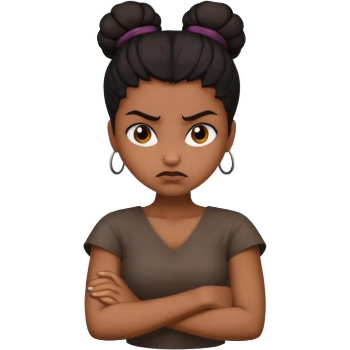 mad brown girl black bun arms crossed emoji