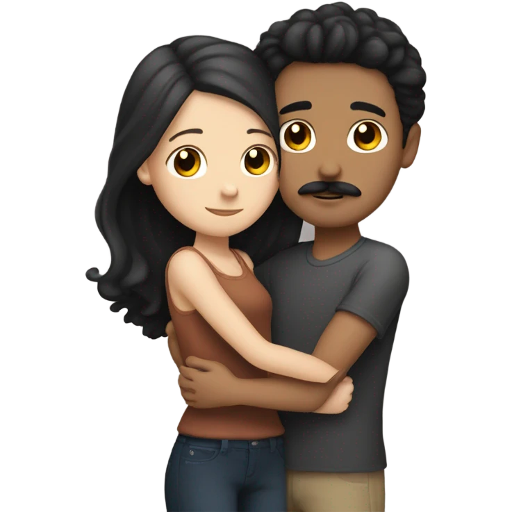White boy with black hair and mustache hugging white girl with brunette hair emoji