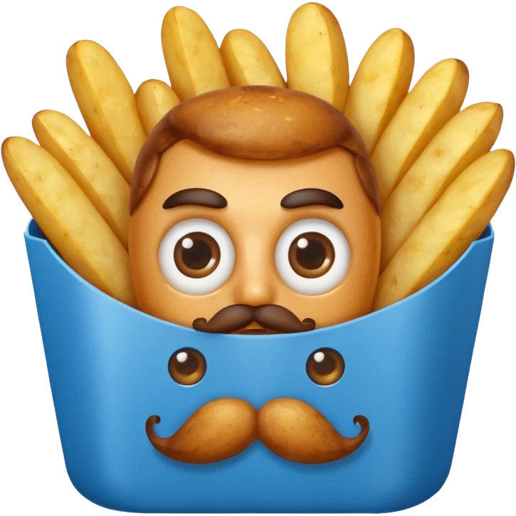 fried potatoes with eyes and mustache, in a blue carton  emoji