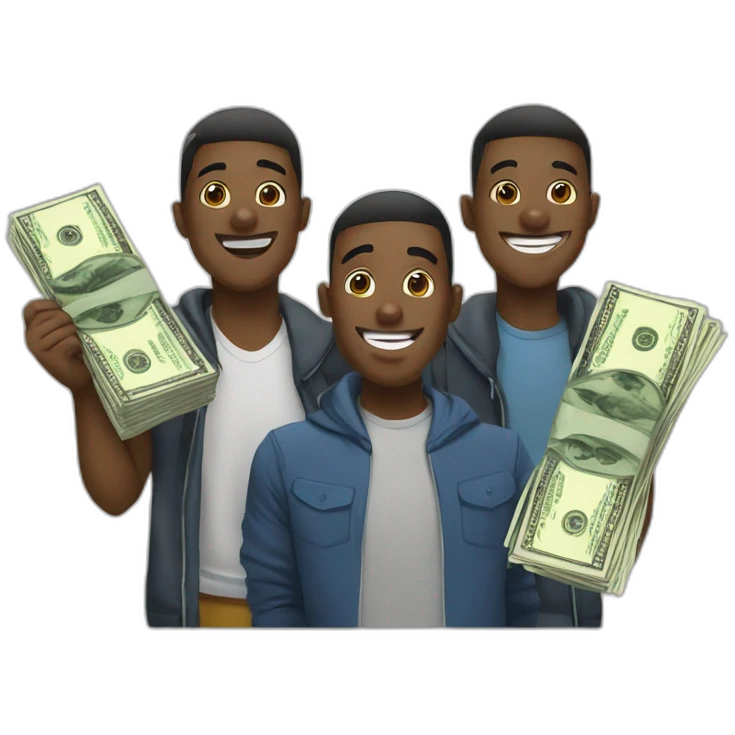 group of friends with a lot of money comic style emoji