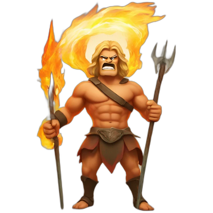 Angry Man standing with a trident surrounded by fire add fire to the background  emoji