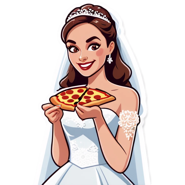 Bride eats pizza at the wedding emoji
