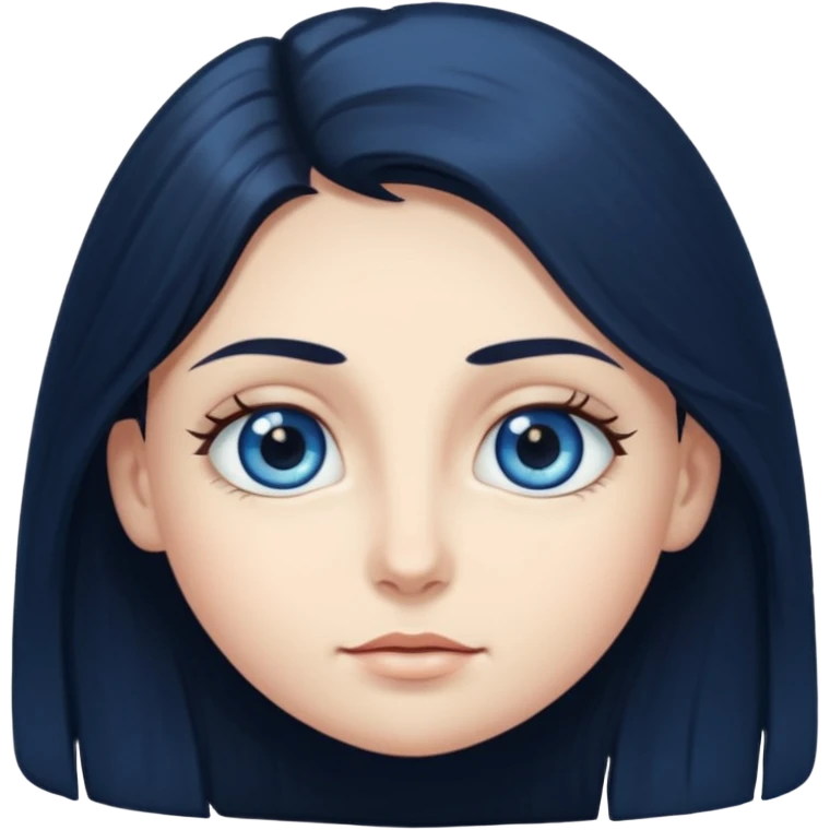 long dark hair with big blue eyes and long dark eyelashes round face emoji