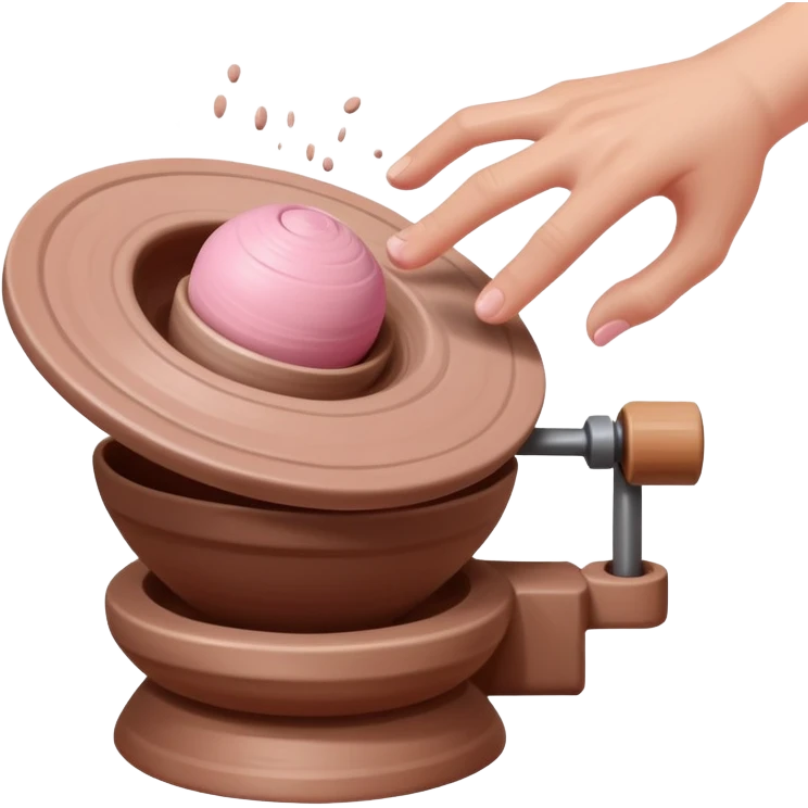 one hand throwing a pink ball of clay onto a spinning pottery wheel emoji