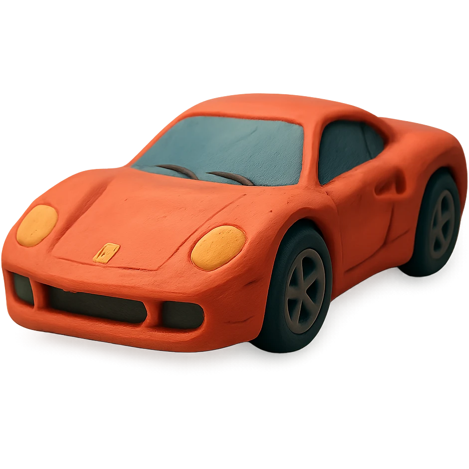 red Ferrari sports car, claymation style emoji