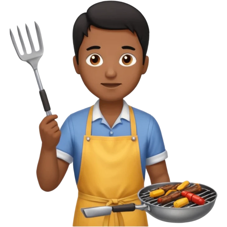 man cooking barbecue full-body black hair brown skin emoji