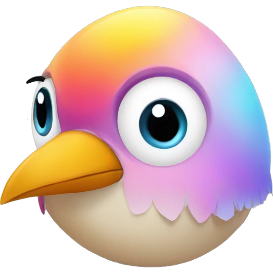 "Colorful Bird Stares At You" With half of eggshells as a hat emoji