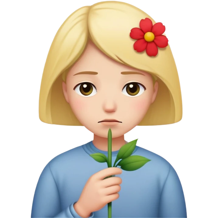 Sad face holding a flower emoji