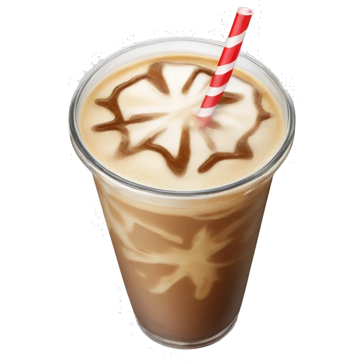 Iced latte in a clear glass with a straw emoji
