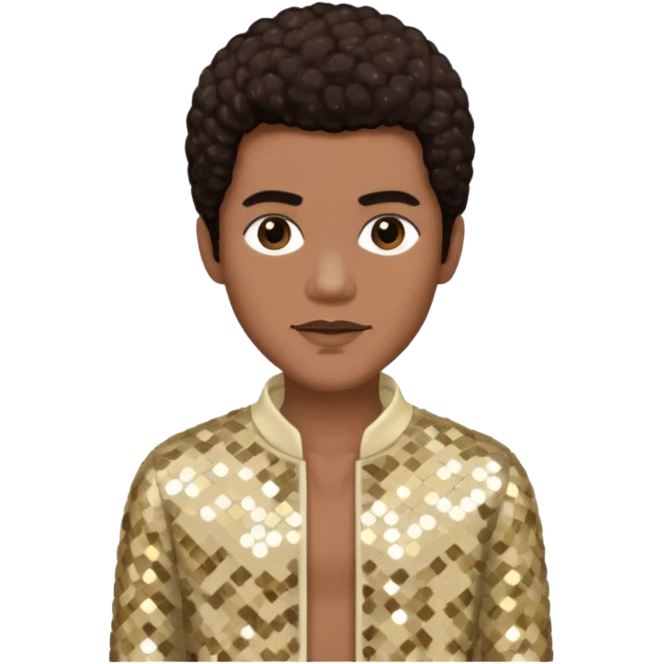 Bobby Farrell from Boney M with dark brown hair, cream sequin outfit emoji