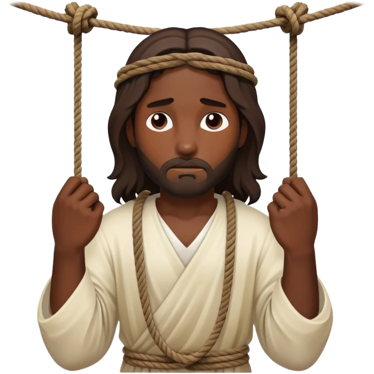 Dark skin Jesus with ropes on hands captured  emoji