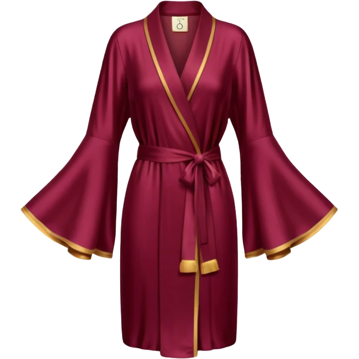 Burgundy silk robe, long, bell sleeves, high definition, emoji