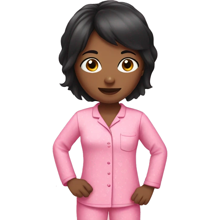 Straight black hair girl wearing pink pajamas  emoji