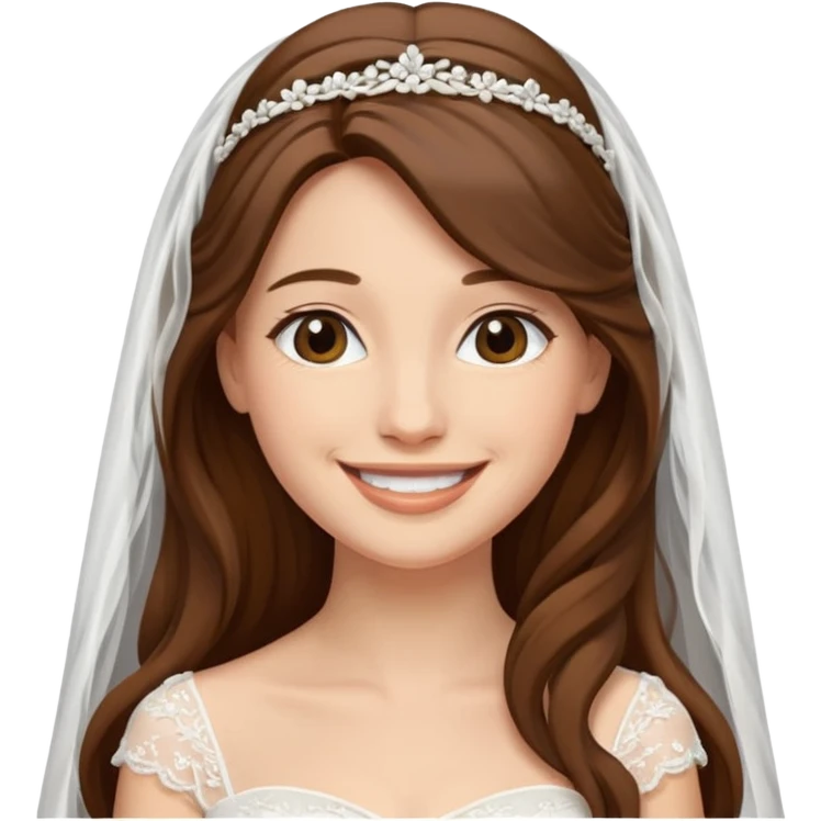 Blonde skin bride with a long veil with brown hair with a chin on her face emoji