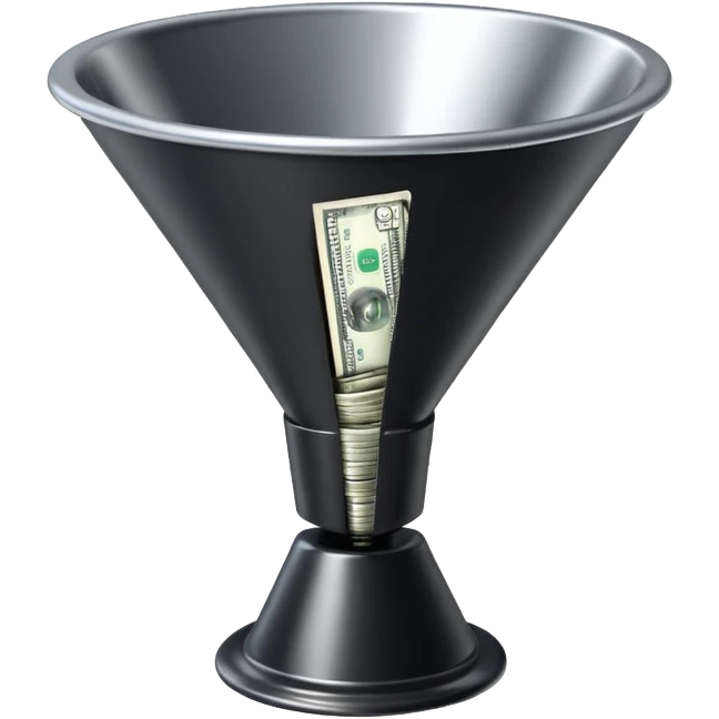black marketing funnel with dollars at the buttom emoji