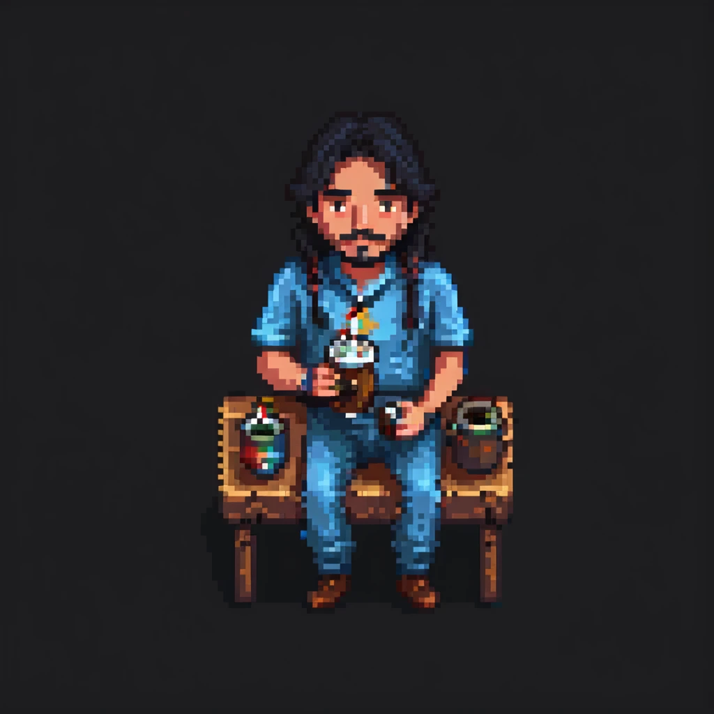 pixel art of an Argentinian man with dark hair drinking mate emoji