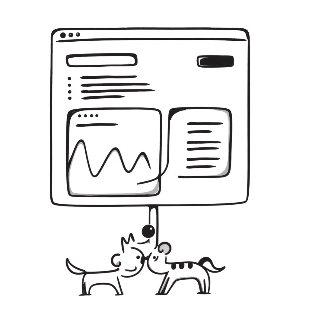 Hand-drawn website layout with navigation and content emoji