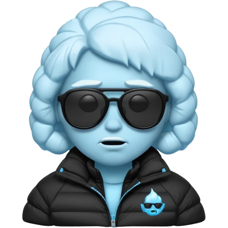 frozen ice face emoji wearing puffer jacket and cool blacked out shades, rap style underground aesthetic emoji
