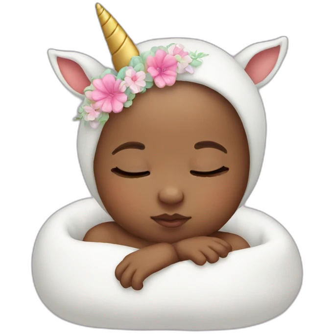 Sleeping white Newborn with unicorn headband emoji