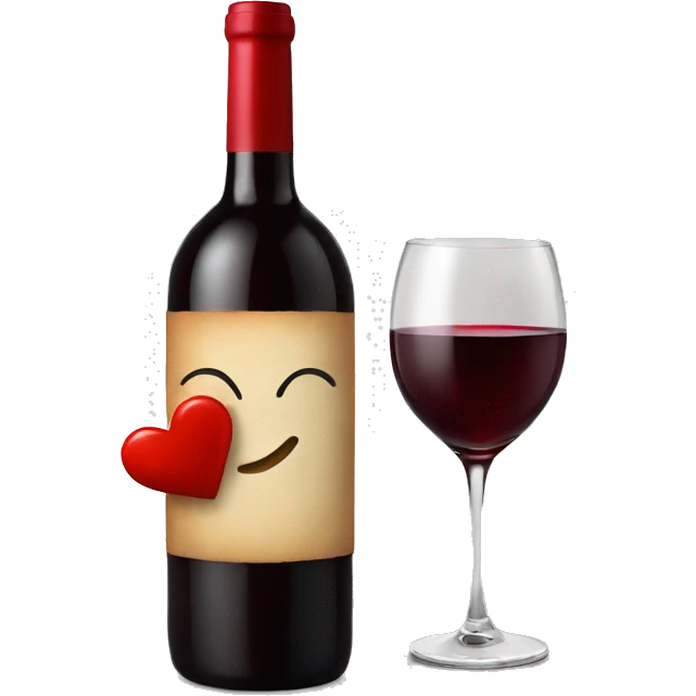 Red wine bottle with heart wine glass emoji