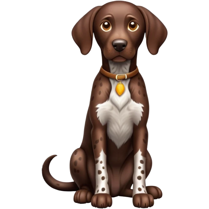 cinematic-[german pointer]-realistic-full-body-sitting-emoji,-tail-resting-loosely-beside-its-paws,-head-tilted-dramatically,-sleek-[brown spotted]-fur,-simplified-yet-realistic-focused-features,-highly-detailed,-glowing-with-an-almost-sarcastic-glow emoji
