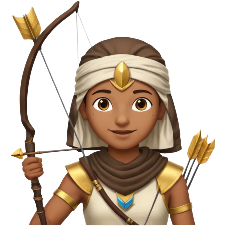 Emoji portrait of an Egyptian archer. Headcloth and arrow, focused expression. emoji