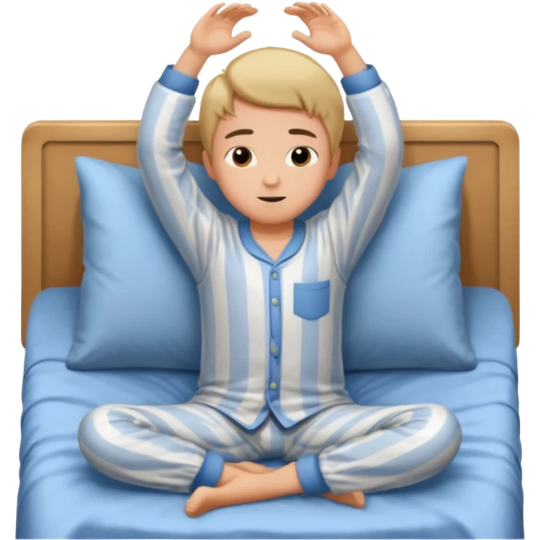 emoji- of a cute stretching boy waking up in bed emoji
