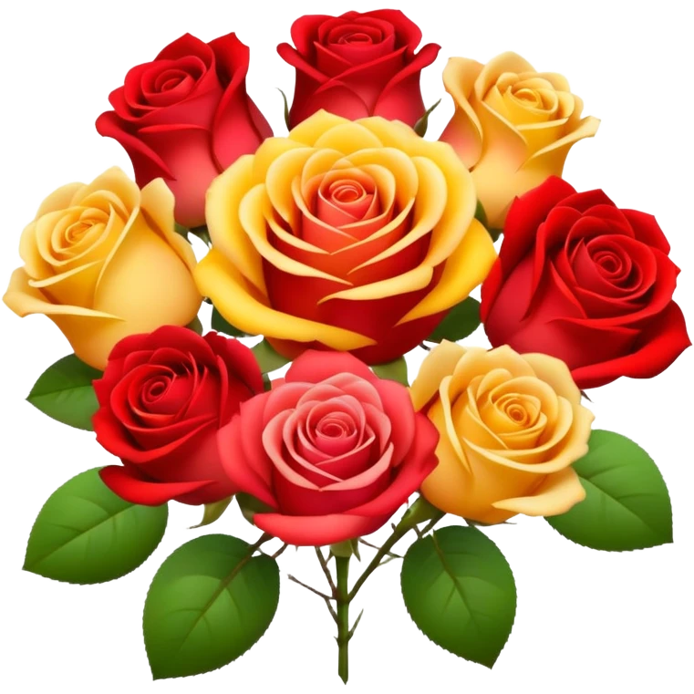 roses with gradient on petal starts yellow and bottom is red make a bouquet of them  emoji