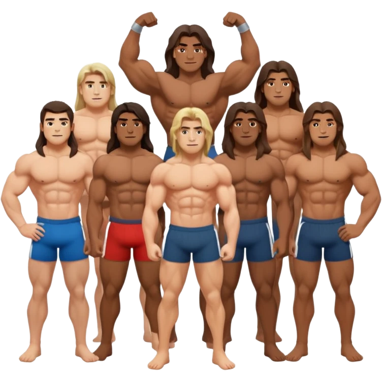 Shirtless long hair fat muscle men emoji